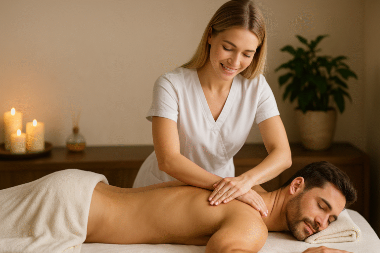 cliente recebendo Massagem Relaxante em Goiânia por massagista do espaço abidos massagem