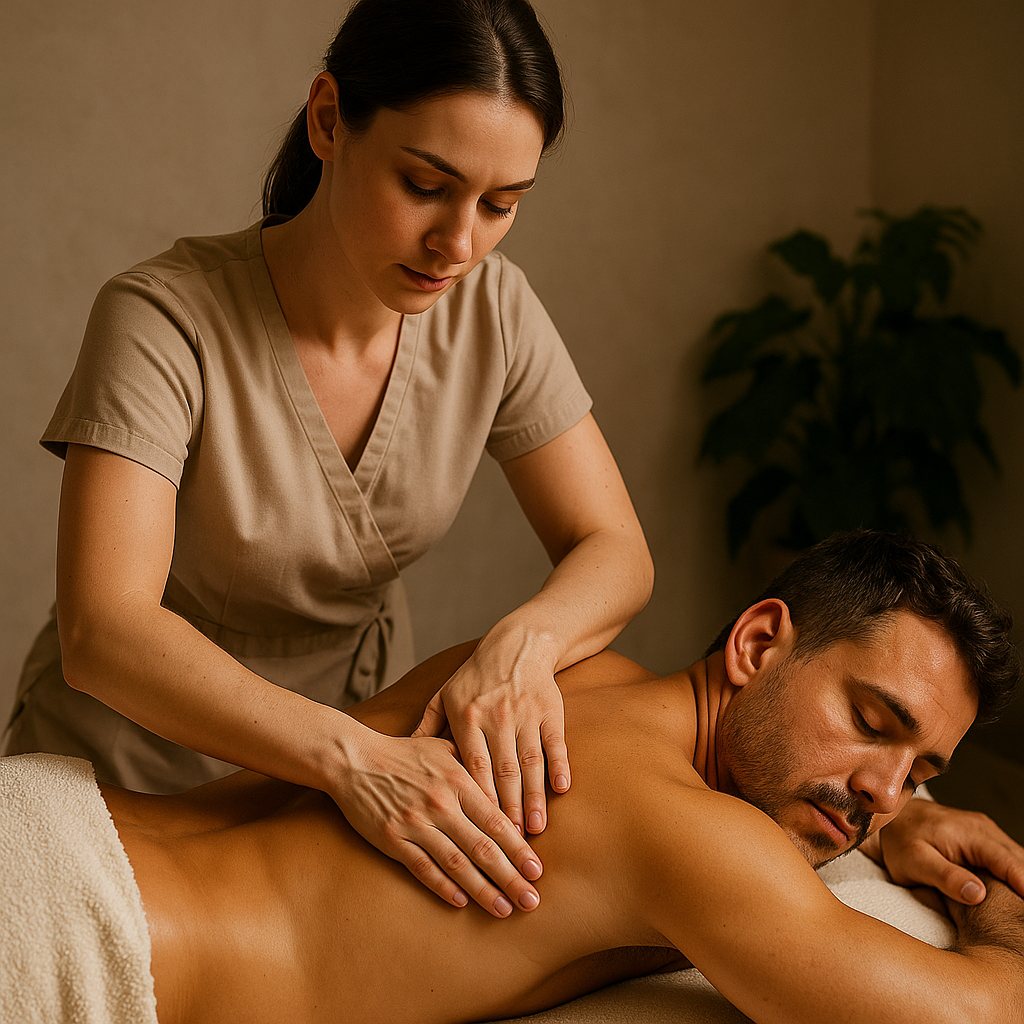 homem recebendo Massagem para aliviar dores musculares em goiânia por massagista especializada em massagem terapêutica em goiânia